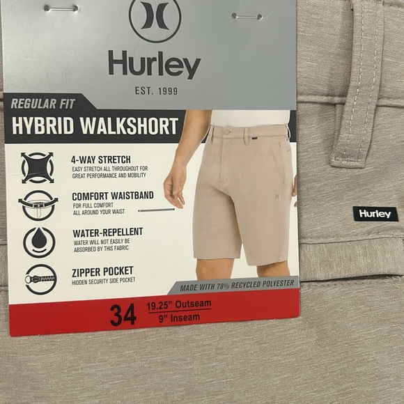 Hurley hybrid walkshort zipper pocket water repellent size 36 and 34 NWT - Picture 3 of 3